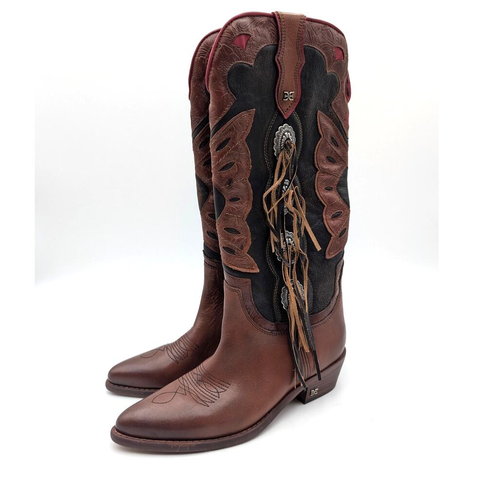 Sam Edelman Rhett Knee High Western Boots Women's Brown Size US7M EU37